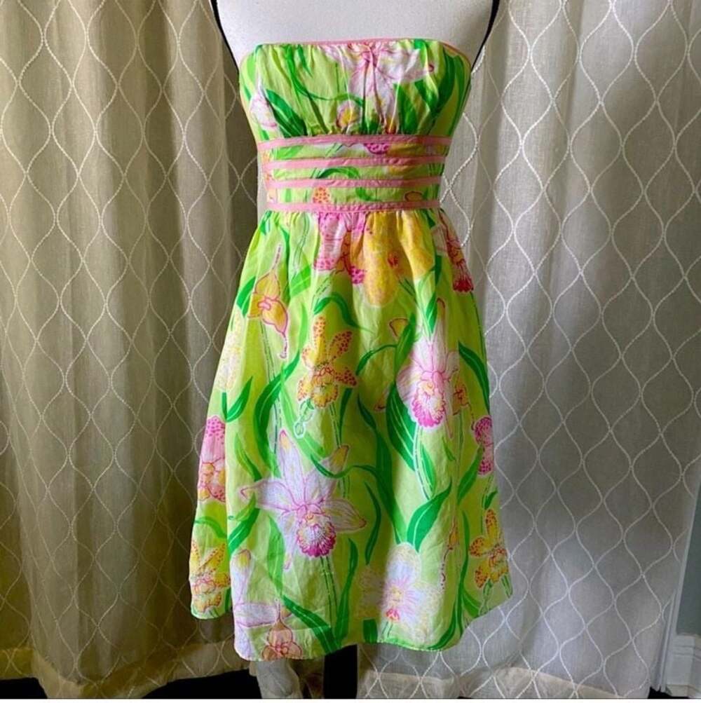 Lilly Pulitzer Floral Strapless Dress Size 0 Y2K NWT